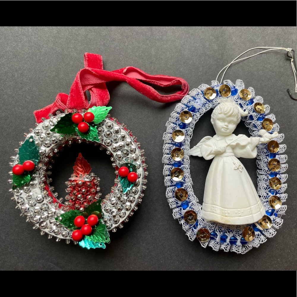 Vintage beaded Christmas ornaments.